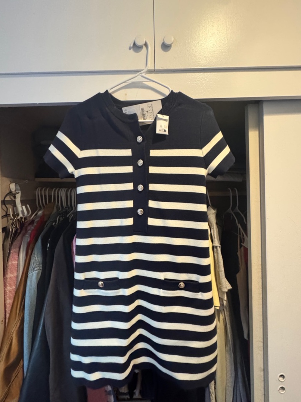 Zara Navy & White Striped Short-Sleeve Button Dress